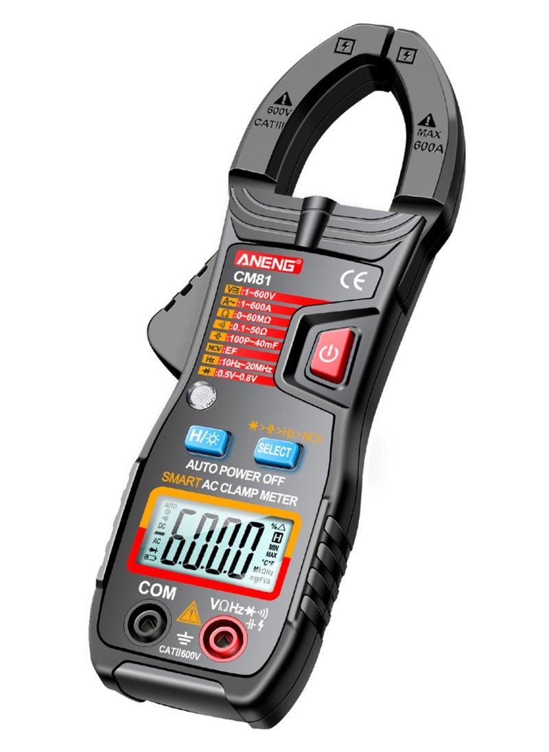 ANENG - CM81 Smart AC Clamp Meter Clamp Type Multimeter 6000 Counts Auto Range Voltmeter 600A Ammeter Resistance Meter with Flashlight  Black - Image 1