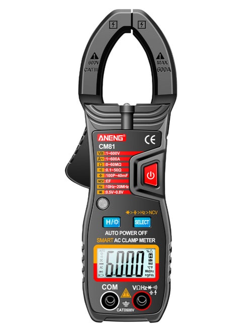 CM81 Smart AC Clamp Meter Clamp Type Multimeter 6000 Counts Auto Range Voltmeter 600A Ammeter Resistance Meter with Flashlight  Black