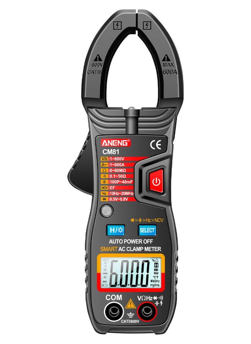 ANENG - CM81 Smart AC Clamp Meter Clamp Type Multimeter 6000 Counts Auto Range Voltmeter 600A Ammeter Resistance Meter with Flashlight  Black - Image 1