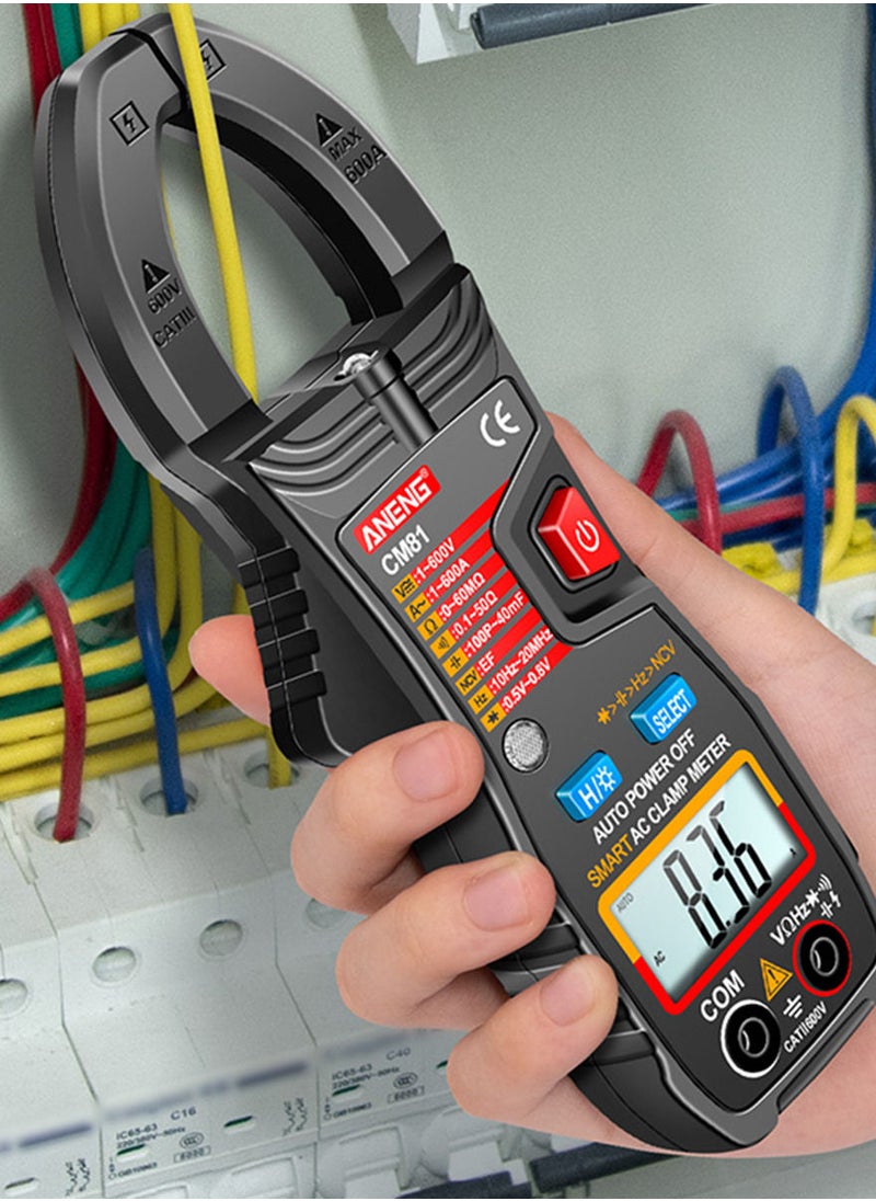 ANENG - CM81 Smart AC Clamp Meter Clamp Type Multimeter 6000 Counts Auto Range Voltmeter 600A Ammeter Resistance Meter with Flashlight  Black - Image 1