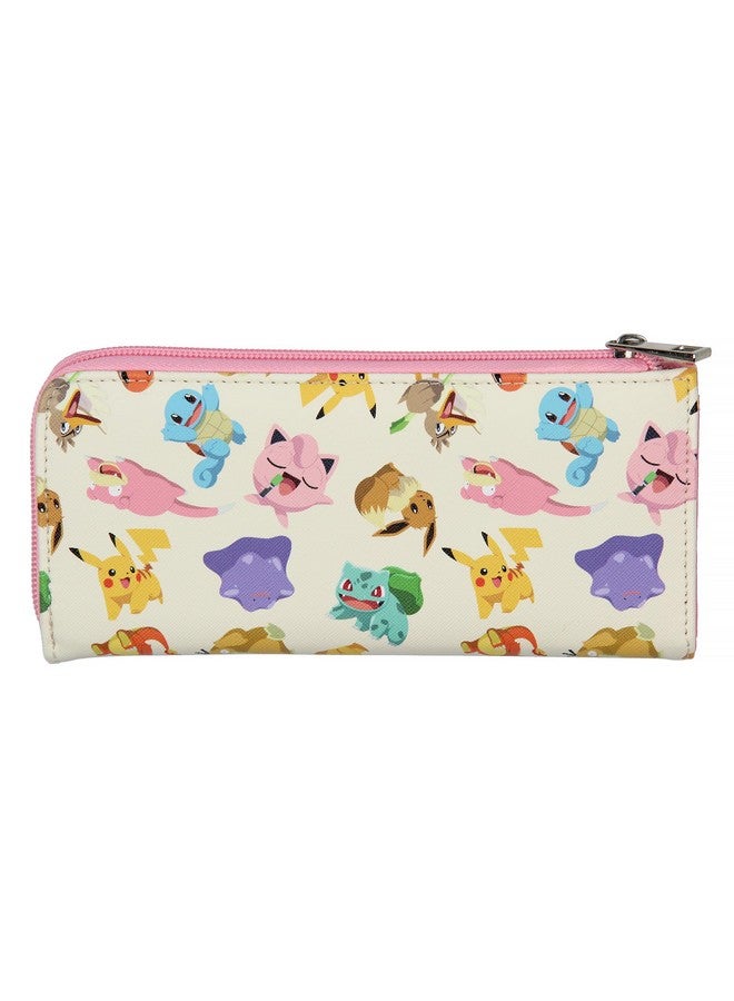 Bioworld Pokemon Allover Character Zip Around Closure Faux Leather Wallet For Women W Metal Pokeball Logo - Image 3