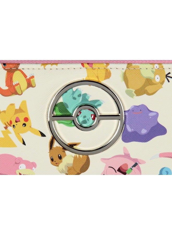 Bioworld Pokemon Allover Character Zip Around Closure Faux Leather Wallet For Women W Metal Pokeball Logo - Image 2