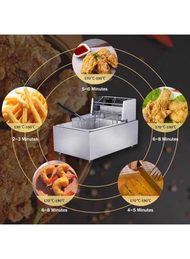 MUNTAQI Electric Deep Fryer 6.3QT/6L Stainless Steel – Professional Commercial Frying Machine with Triple Basket, Adjustable Temperature & Timer, Countertop Restaurant Fryer for French Fries, Chicken, Fish & Family Cooking - Image 3