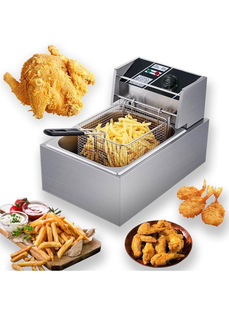 MUNTAQI Electric Deep Fryer 6.3QT/6L Stainless Steel – Professional Commercial Frying Machine with Triple Basket, Adjustable Temperature & Timer, Countertop Restaurant Fryer for French Fries, Chicken, Fish & Family Cooking - Image 1
