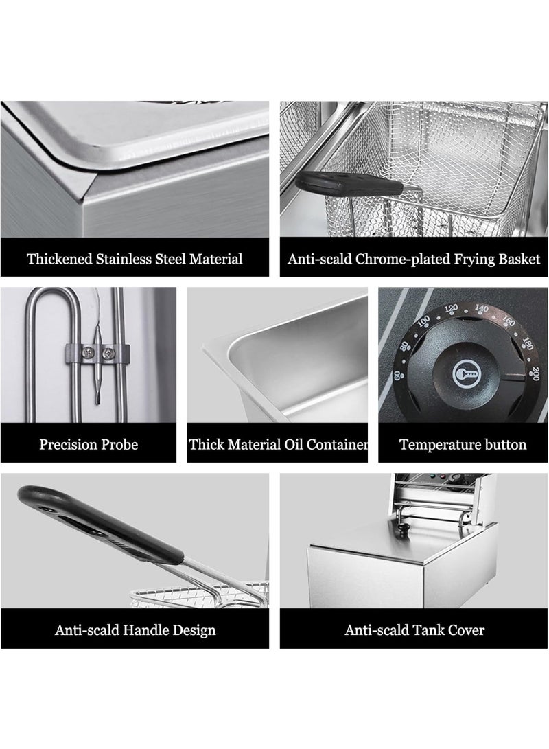 MUNTAQI Electric Deep Fryer 6.3QT/6L Stainless Steel – Professional Commercial Frying Machine with Triple Basket, Adjustable Temperature & Timer, Countertop Restaurant Fryer for French Fries, Chicken, Fish & Family Cooking - Image 5