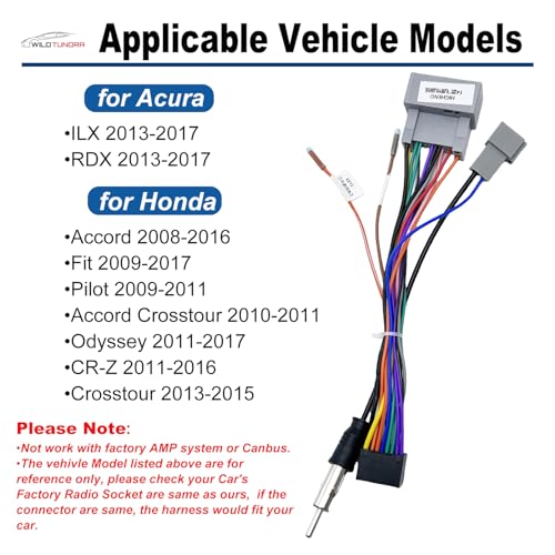 WildTundra 16Pin ISO Aftermarket Radio Harness Adapter for Honda 2008-2017 Acura 2013-2017, 16Pin Android Car Stereo Wiring Harness with SWC Reverse Antenna Cable for Honda Accord CR-Z Odyssey Acura ILX RDX - Image 5
