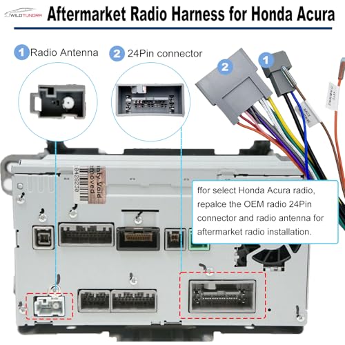 WildTundra 16Pin ISO Aftermarket Radio Harness Adapter for Honda 2008-2017 Acura 2013-2017, 16Pin Android Car Stereo Wiring Harness with SWC Reverse Antenna Cable for Honda Accord CR-Z Odyssey Acura ILX RDX - Image 2