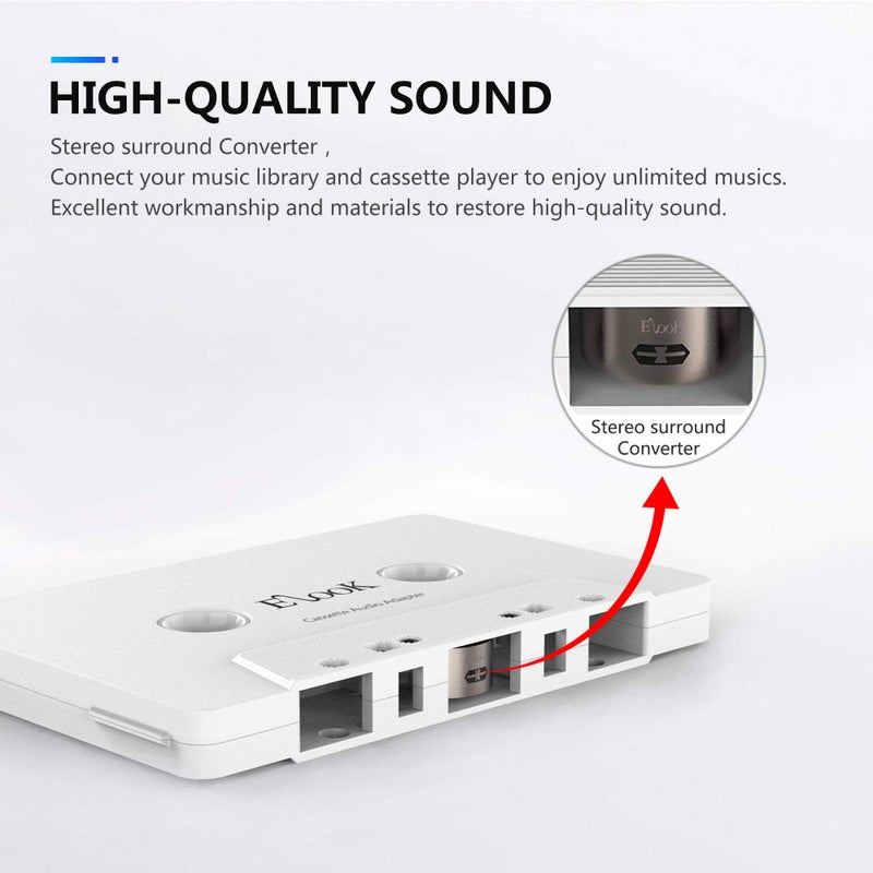 Generic Elook Car Cassette Aux Adapter, 3.5mm Universal Audio Cable Tape Adapter for Car, Phone, MP3 ect. White  - Image 2