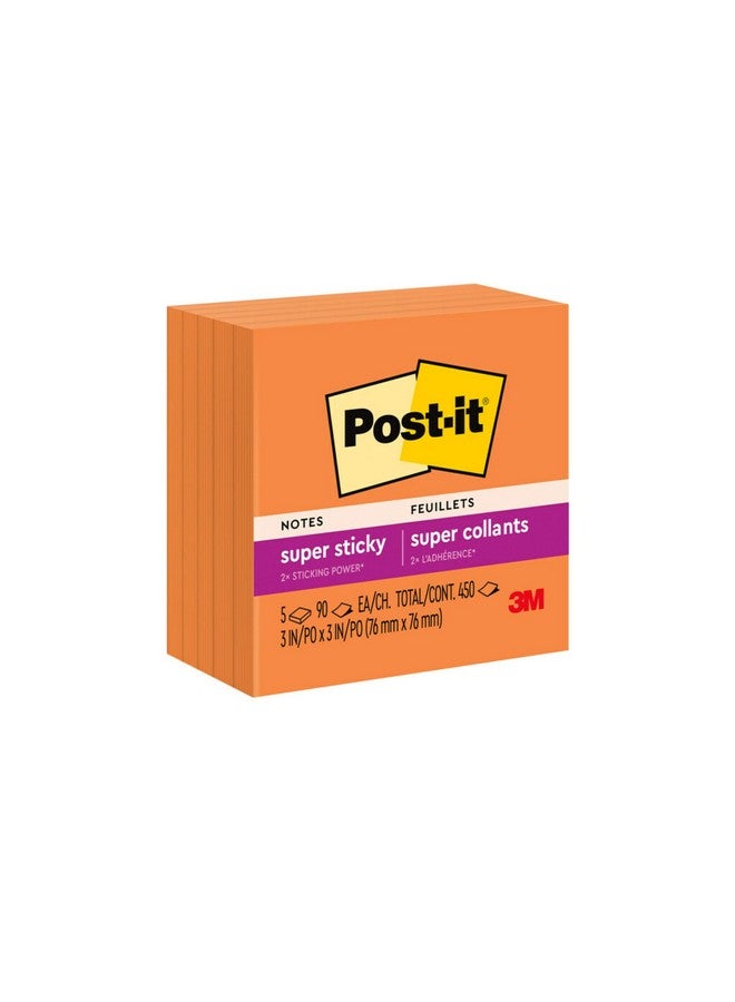 Post-it Super Sticky Notes, 5 Sticky Note Pads, 3 X 3 In., School Supplies For Students, Ideal For Textbooks, Notebooks, Walls And Vertical Surfaces, Single Color Packs Collection - Image 1