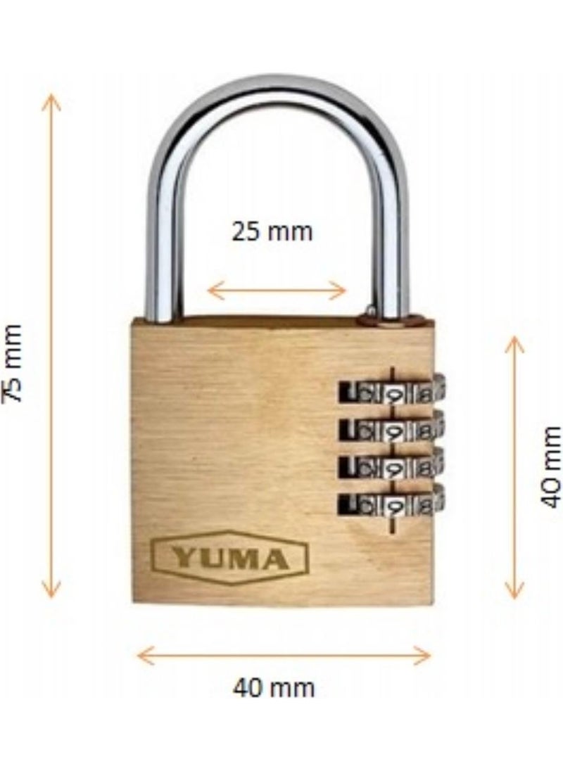 Yuma - Combination Brass Padlock 40 mm 4 Digits Duplex Gray 1 Piece - Image 1