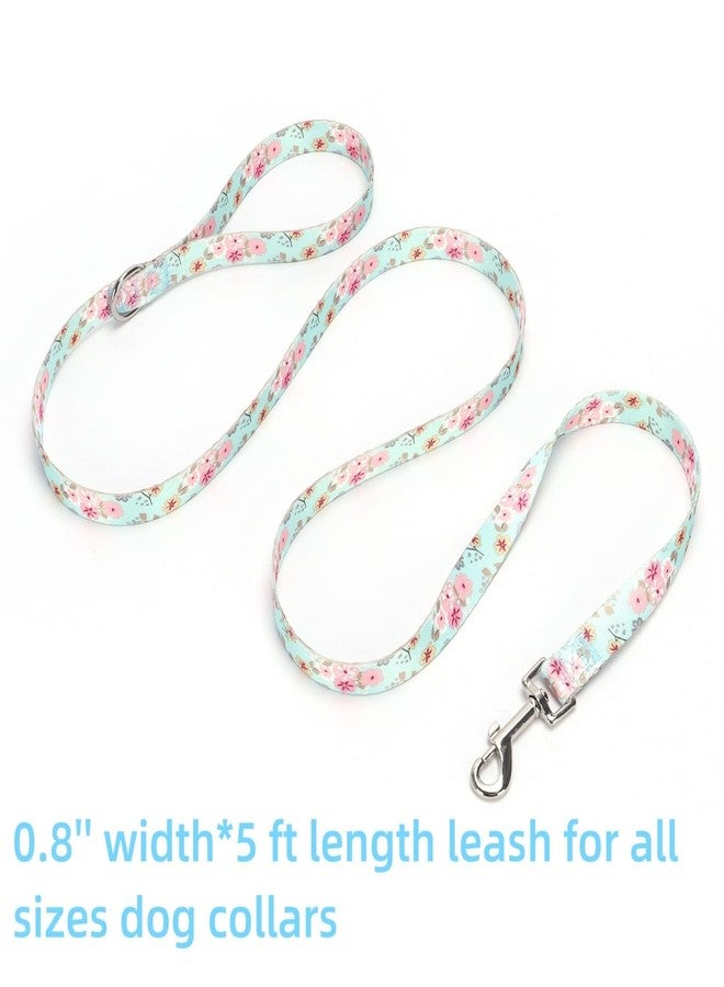 SLZZ Dog Collar with Leash Airtag Holder Case Set - Dog Collars for Male Female Boy Girl Puppy X-Small Small Medium Large Dogs Walking Running Training - Lily Flower/L - Image 3