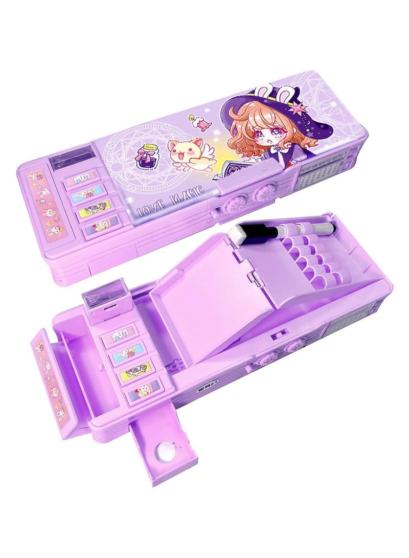[Upgrade] Pop-Up Multifunctional Pencil Case Cute Cartoon Pencil Case Organiser Stationery with Calculator, School Supplies - Image 1