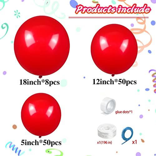 KAWKALSH Red Balloon Arch Kit 111Pcs Different Sizes 18 12 5 Inch Latex Balloons Garland for Birthday Graduation Bachelorette Cherry Casino Movie Theme Party Decorations - Image 5