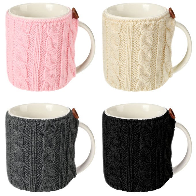 4 PCS COFFEE MUG COZY SLEEVE REUSABLE KNITTED CROCHET SLEEVES CUP TEA COZY HANDMADE TABLEWARE COFFEE AND TEA MUG WARMER FOR WOMEN MENFRESH COLOR