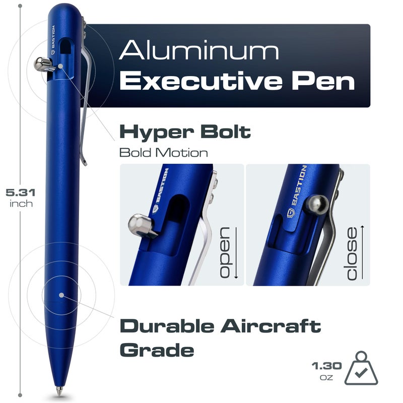 BASTION Aluminum Bolt Action Pen with Gift Case - Luxury Executive Retractable Lightweight Metal Ink Refillable Office Pocket EDC Fine Point Writing Ballpoint Pens for Men & Women - Image 2