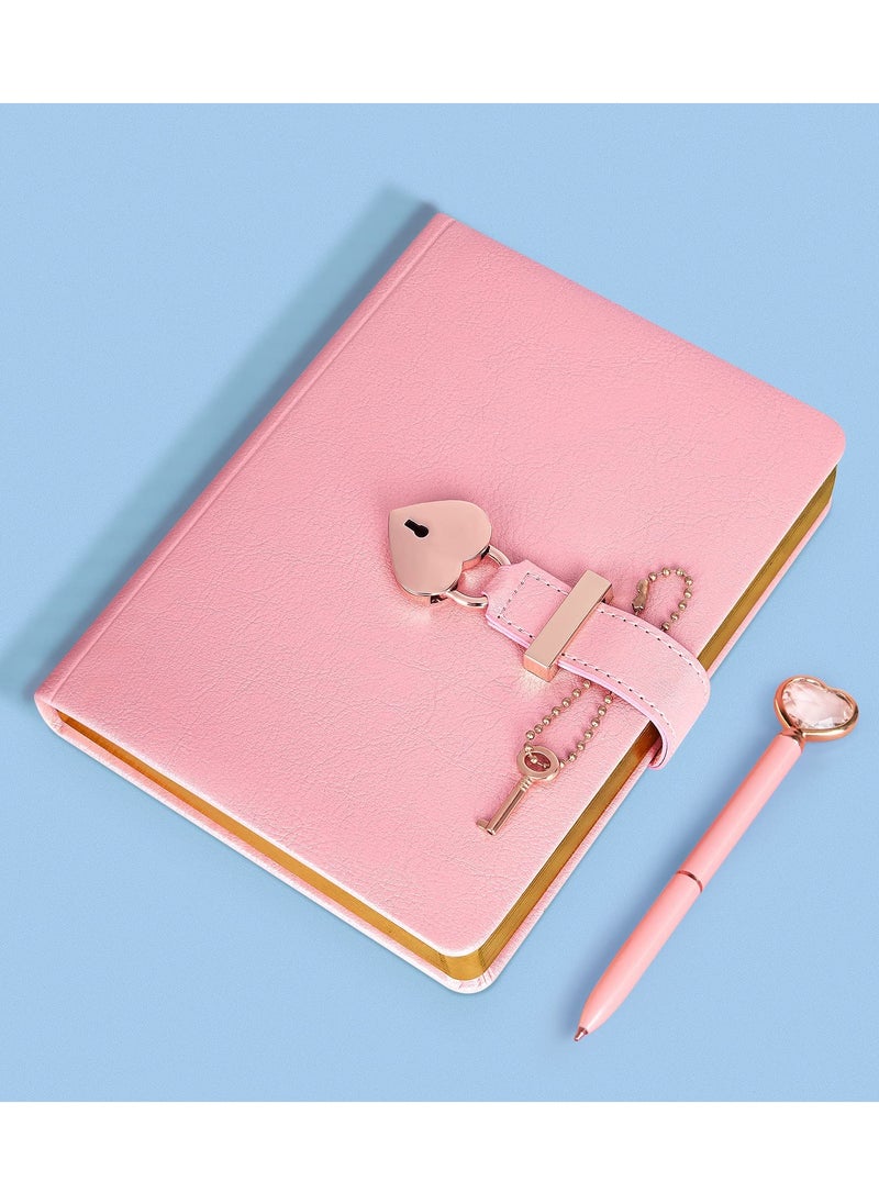 SYOSI - Heart Shaped Lock Diary with Key Heart Diamond Pen, PU Leather, Personal Organizers Planner Journal Notebook Gift for Women Girls(Pink) - Image 1