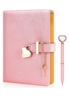 Heart Shaped Lock Diary with Key Heart Diamond Pen, PU Leather, Personal Organizers Planner Journal Notebook Gift for Women Girls(Pink)
