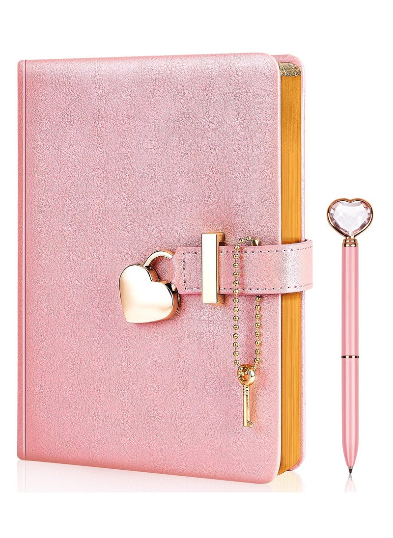 SYOSI - Heart Shaped Lock Diary with Key Heart Diamond Pen, PU Leather, Personal Organizers Planner Journal Notebook Gift for Women Girls(Pink) - Image 1