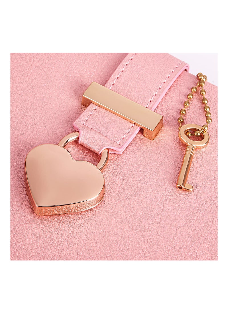 SYOSI - Heart Shaped Lock Diary with Key Heart Diamond Pen, PU Leather, Personal Organizers Planner Journal Notebook Gift for Women Girls(Pink) - Image 1