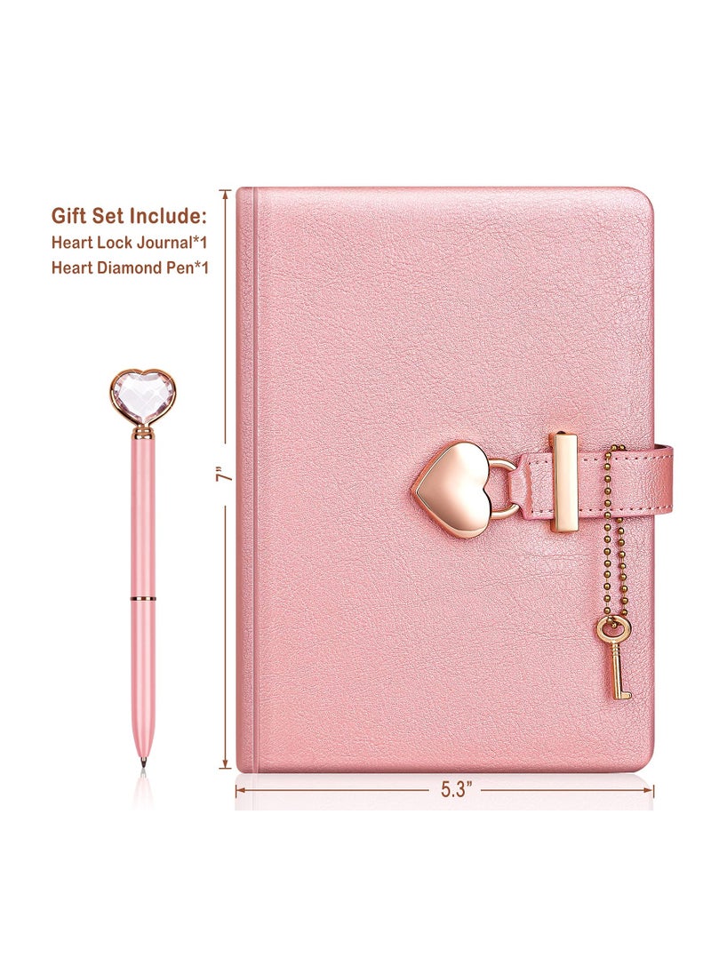 SYOSI - Heart Shaped Lock Diary with Key Heart Diamond Pen, PU Leather, Personal Organizers Planner Journal Notebook Gift for Women Girls(Pink) - Image 1
