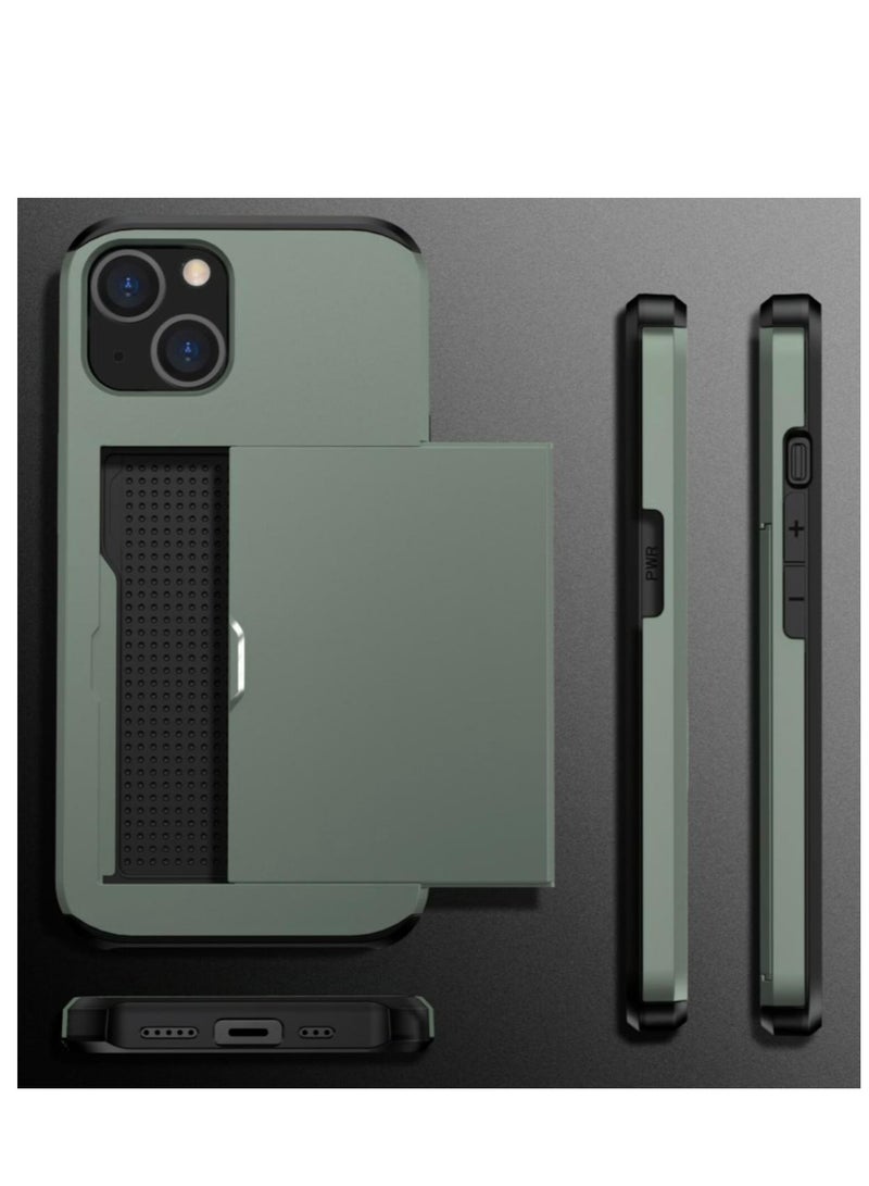 GULFLINK iPhone 15 Case with Card Holder Heavy Duty Protective Dual Layer Shockproof Hidden Card Slot Wallet Case Green  - Image 2