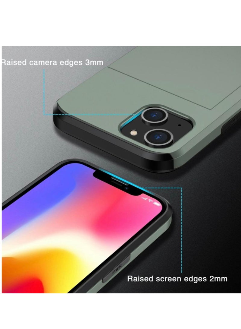 GULFLINK iPhone 15 Case with Card Holder Heavy Duty Protective Dual Layer Shockproof Hidden Card Slot Wallet Case Green  - Image 3