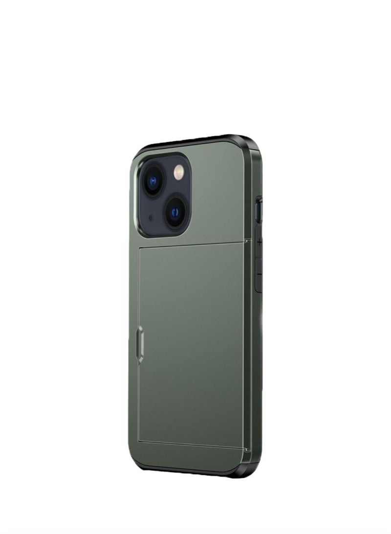 GULFLINK iPhone 15 Case with Card Holder Heavy Duty Protective Dual Layer Shockproof Hidden Card Slot Wallet Case Green  - Image 4