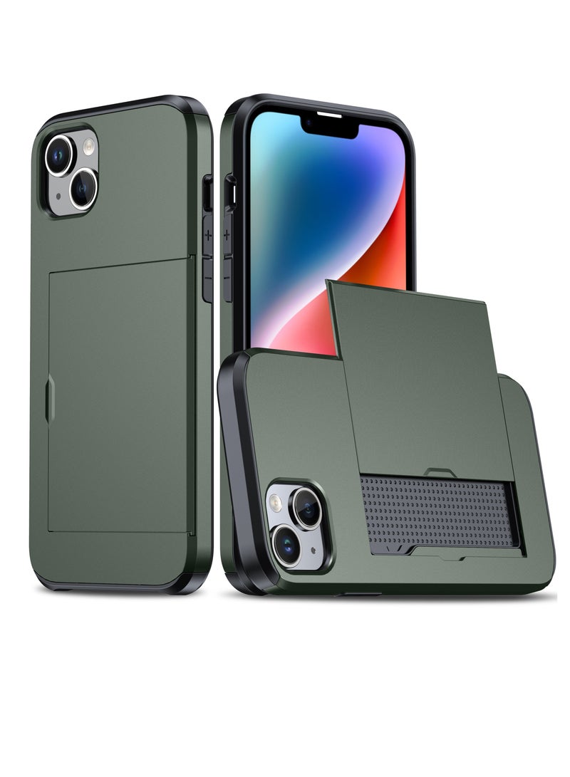 GULFLINK iPhone 15 Case with Card Holder Heavy Duty Protective Dual Layer Shockproof Hidden Card Slot Wallet Case Green  - Image 1