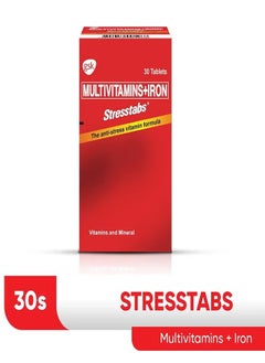 Stresstabs Multivitamins + Iron Tablets, Anti-Stress Vitamin Formula Enriched with Essential Vitamins and Minerals, 30 Tablets.