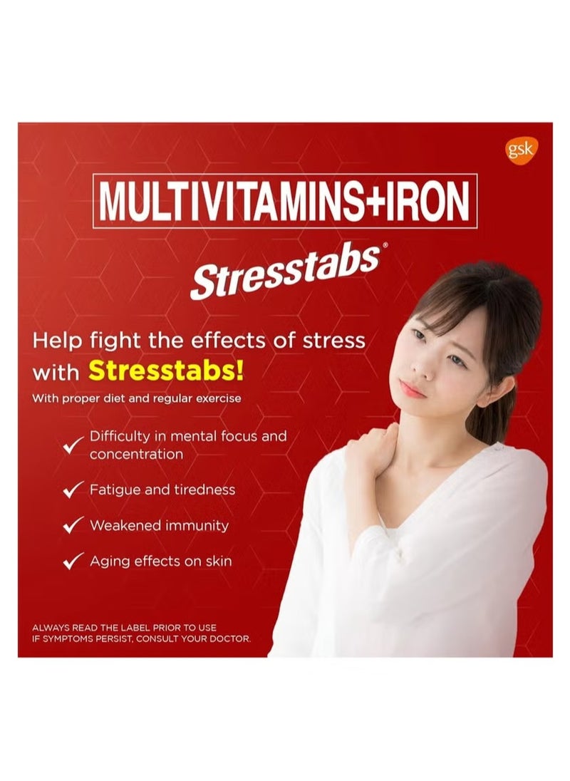 gsk - Stresstabs Multivitamins + Iron Tablets, Anti-Stress Vitamin Formula Enriched with Essential Vitamins and Minerals, 30 Tablets. - Image 1