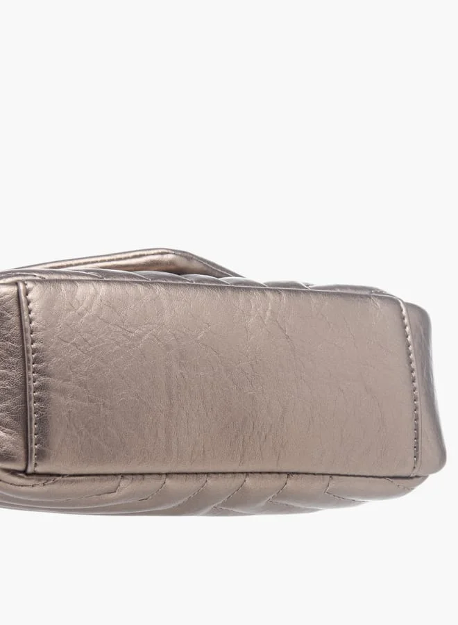 Celeste Womens Quilted Crossbody Bag With Button Closure And Chain Strap