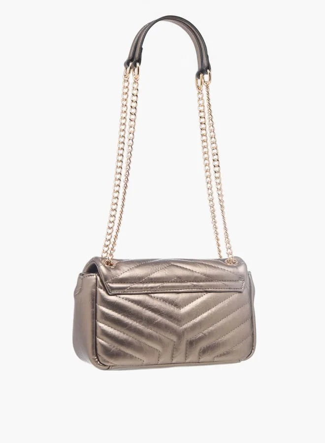 Celeste Womens Quilted Crossbody Bag With Button Closure And Chain Strap