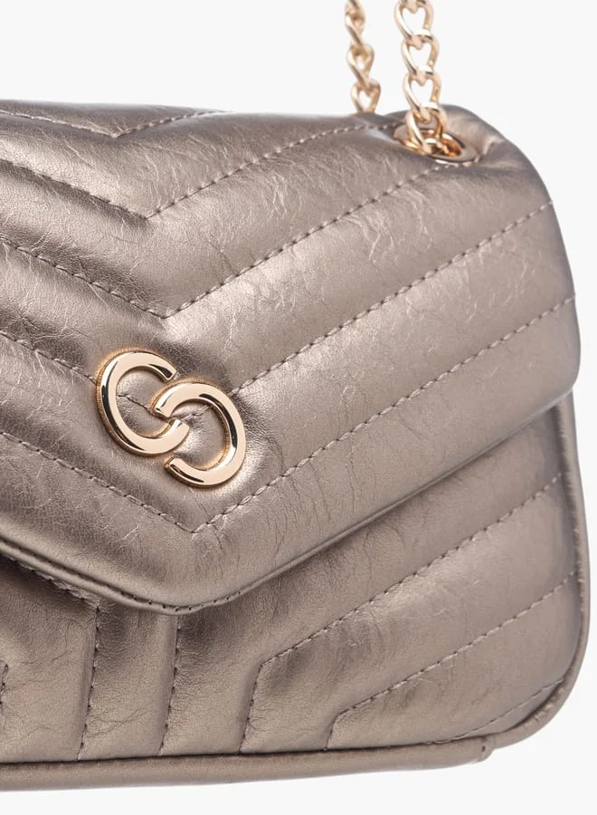 Celeste Womens Quilted Crossbody Bag With Button Closure And Chain Strap