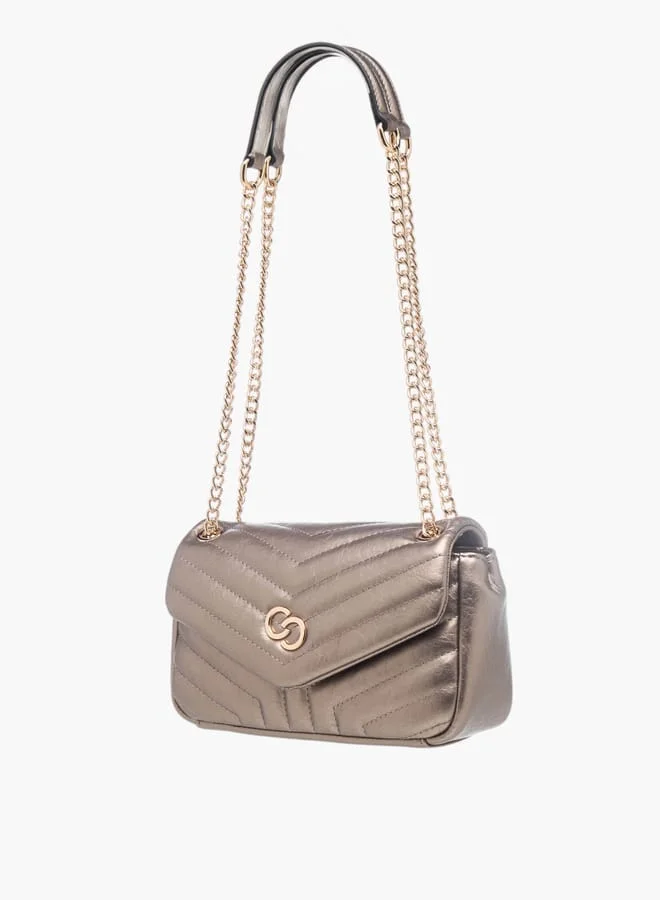 Celeste Womens Quilted Crossbody Bag With Button Closure And Chain Strap