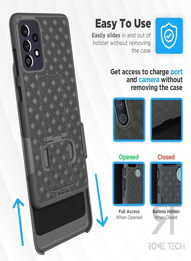 ROME TECH Designed for Samsung Galaxy A52 Case with Belt Clip Holster - Kickstand Cover Phone Case - Black - Image 4