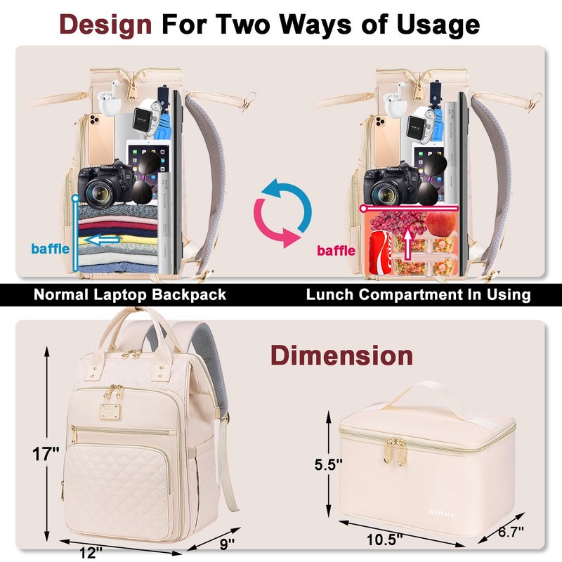 Weitars Lunch Backpack For Women,15.6 Inch Laptop Backpacks For Womens Back pack, Travel Backpacks,Work Back packs For Women (Beige) - Image 4
