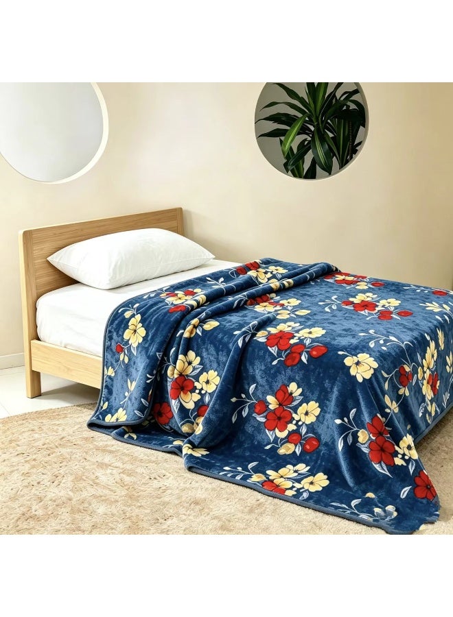 Blue blanket with red floral pattern, perfect for naps. Comfortable and breathable. Size: 160x220cm. Suitable for living room, sofa, bedroom, and home décor. - Image 1
