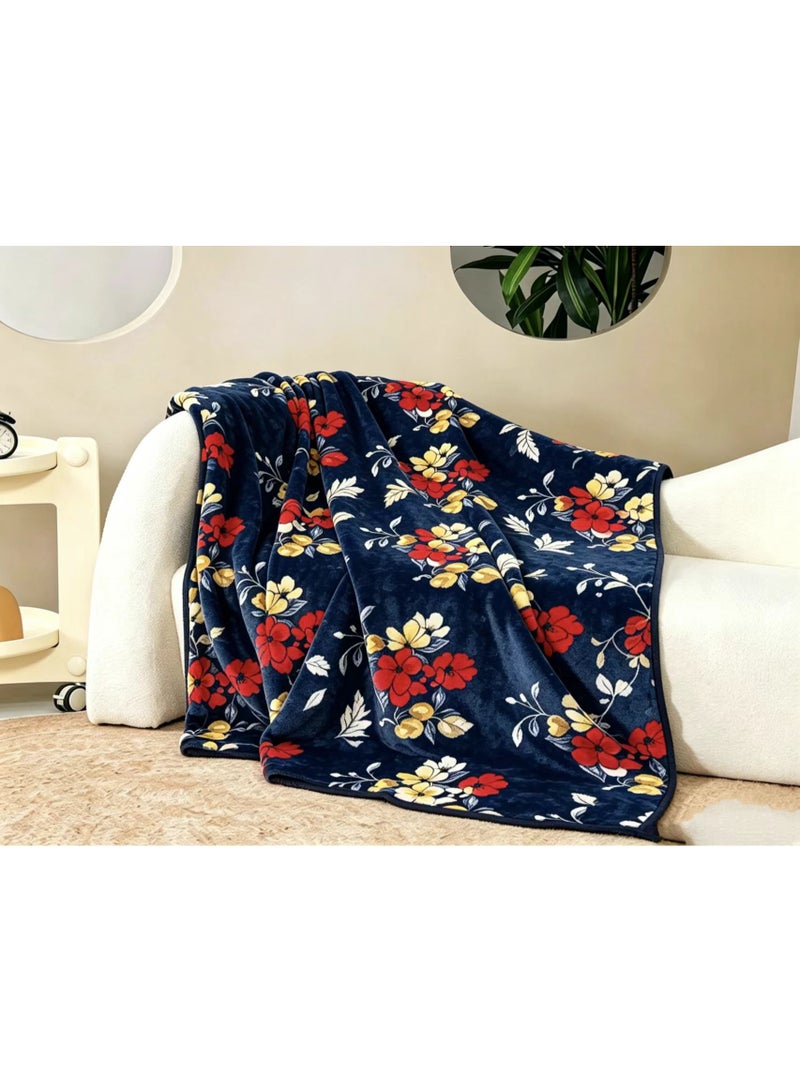 Blue blanket with red floral pattern, perfect for naps. Comfortable and breathable. Size: 160x220cm. Suitable for living room, sofa, bedroom, and home décor. - Image 2