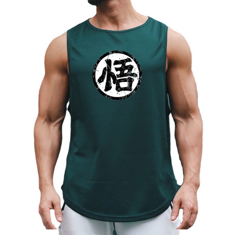 Muscle Fitness Quick-drying Vest Japanese Animation Enlightenment Character Training Clothing Casual Sleeveless Base Shirt Foreign Trade Waistcoat T-shirt - Image 4