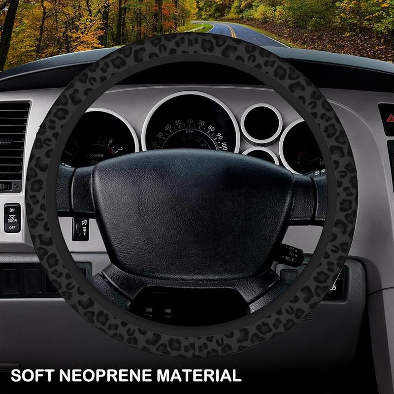 KARREAL Black Leopard Print Cheetah Elastic Steering Wheel Cover, Non-Slip Breathable Neoprene Steering Wheel Covers, Women Leopard Car Accessories, Universal 15 Inch Fit Auto, Suvs, Truck - Image 3