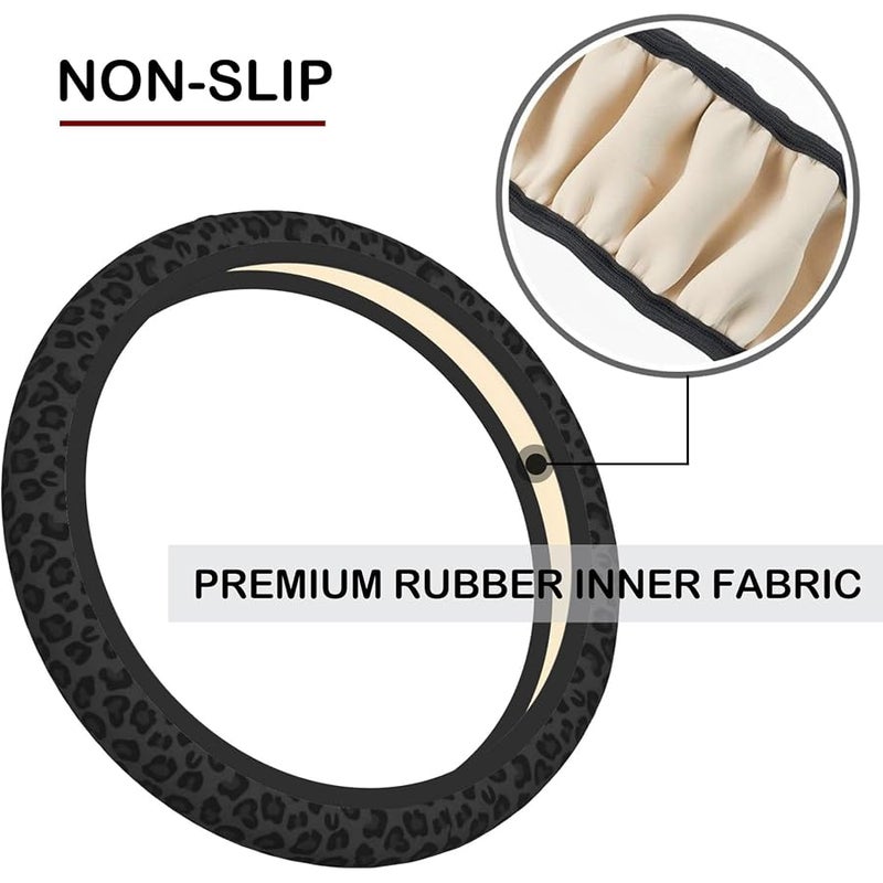 KARREAL Black Leopard Print Cheetah Elastic Steering Wheel Cover, Non-Slip Breathable Neoprene Steering Wheel Covers, Women Leopard Car Accessories, Universal 15 Inch Fit Auto, Suvs, Truck - Image 5