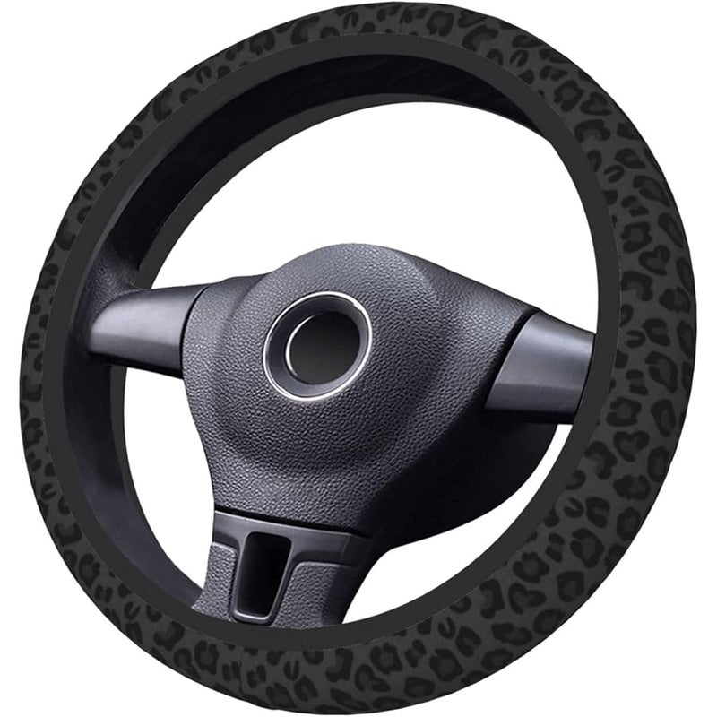 KARREAL Black Leopard Print Cheetah Elastic Steering Wheel Cover, Non-Slip Breathable Neoprene Steering Wheel Covers, Women Leopard Car Accessories, Universal 15 Inch Fit Auto, Suvs, Truck - Image 2