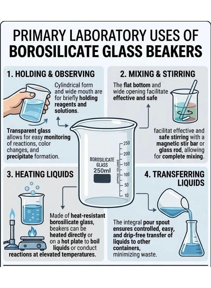 Protect Glass Beaker Borocilicate 250ml Heat Resistant Laboratory Measuring Beaker - Image 5