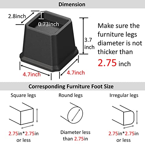 Whynonap Bed Risers 3 Inch Heavy Duty Bed Elevators, Set of 6 Lifts Up 3,000 lbs Furniture Riser for Sofa and Table, Black - Image 2