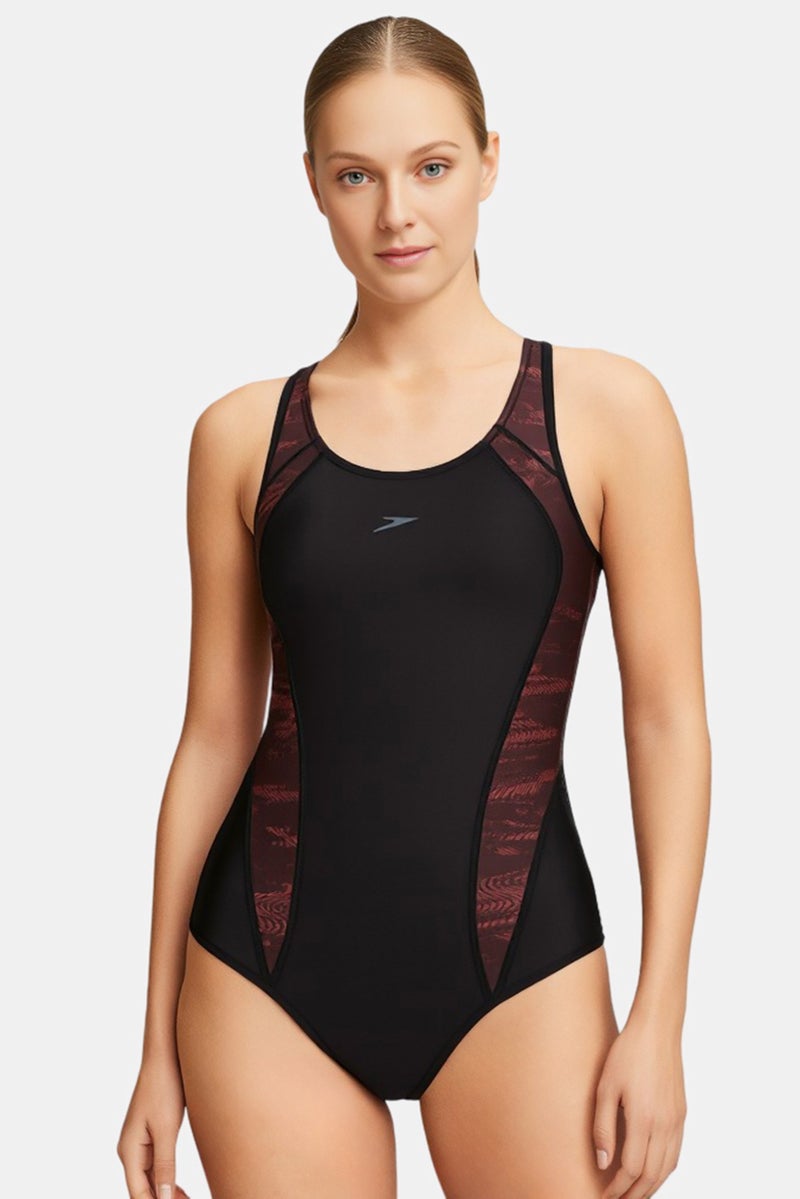 speedo Women Embroidered Logo One Piece Swimsuit, Black - Image 1