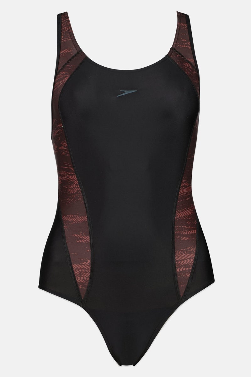 speedo Women Embroidered Logo One Piece Swimsuit, Black - Image 2