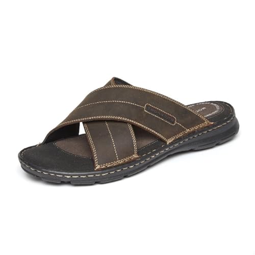 Rockport Men's Darwyn Xband Slide Sandal, Brown II Leather, 9 Wide - Image 4