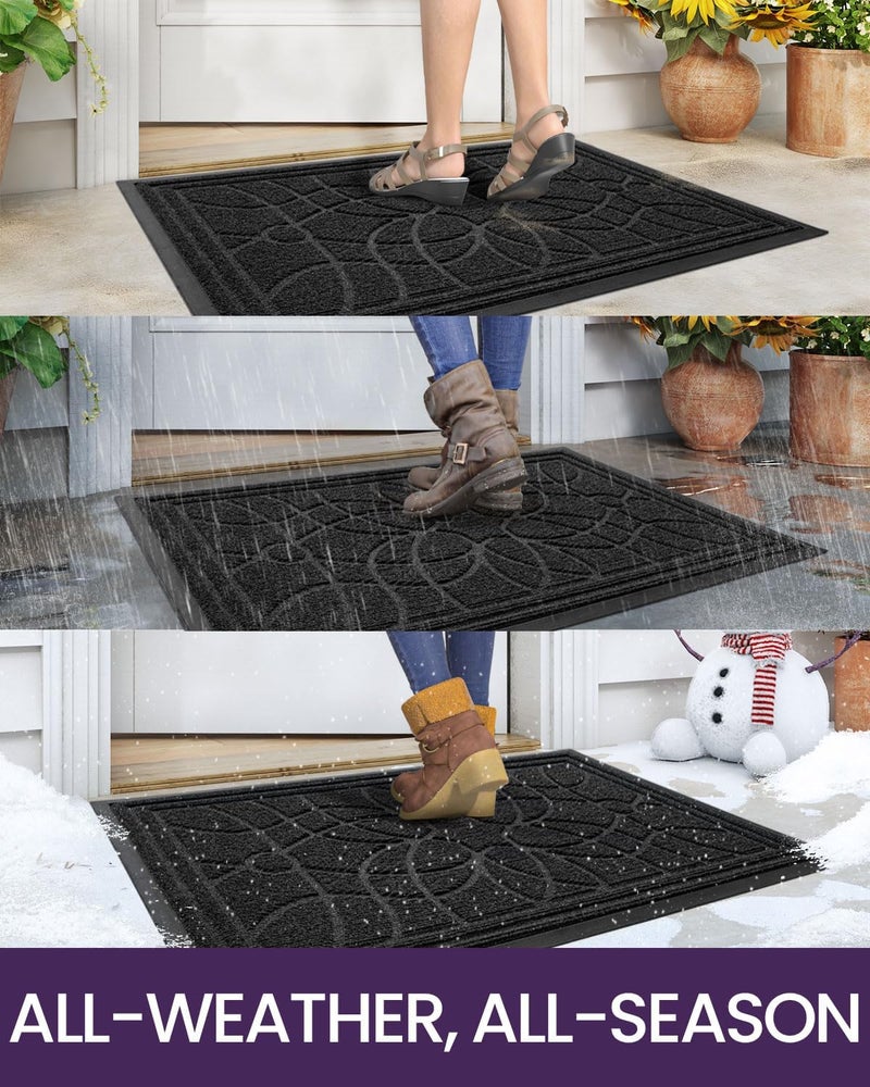 DEXI Front Door Mat Outdoor 60 x 90 cm, Heavy Duty Non Slip Floor Mats with Rubber Backing, Low Profile Dirt Trapper Doormat for Entryway, Patio, Garage, High Traffic Areas, Black - Image 4