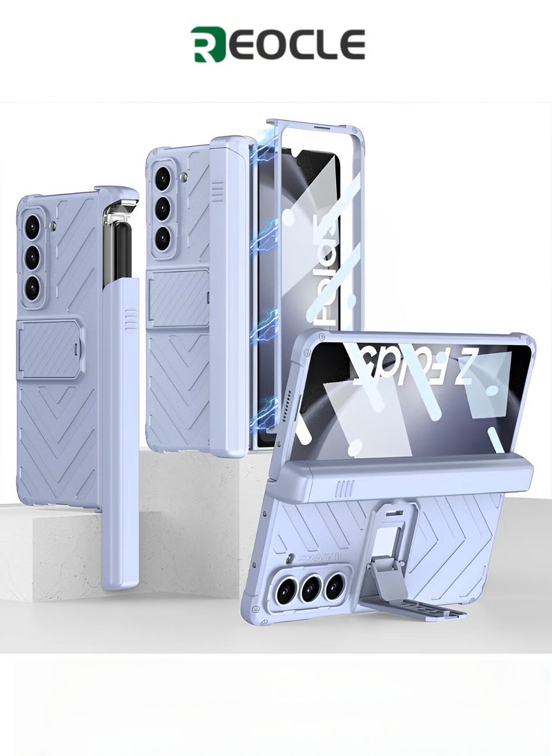 REOCLE Phone Case Phone Cover Magnetic Armor All-included Slide Pen Case with Back Screen Glass Hinge Holder Phone Cover for Samsung Galaxy Z Fold 5 - Image 1
