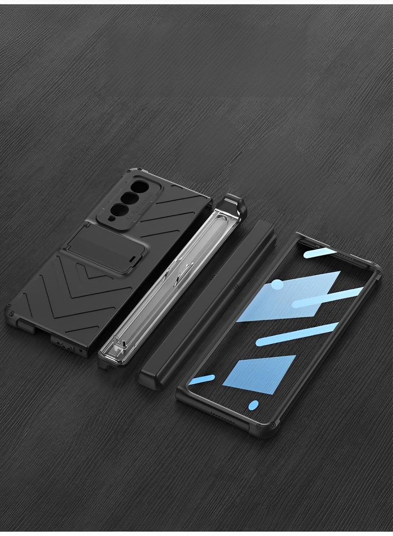 REOCLE Phone Case Phone Cover Magnetic Armor All-included Slide Pen Case with Back Screen Glass Hinge Holder Phone Cover for Samsung Galaxy Z Fold 5 - Image 3